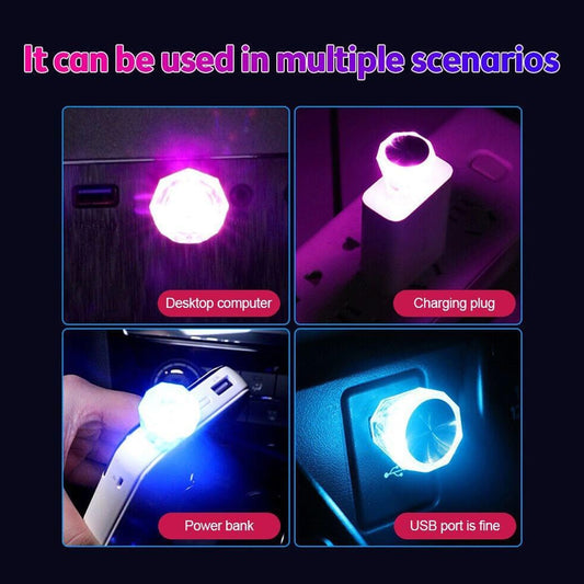 6819 Mix Color Diamond Shape Car Mini Usb Led Environmental Lights For Car And Home Decoration Led Light Mini Usb Led Night Lights Car Interior Atmosphere Lamp Car Light(White-color)