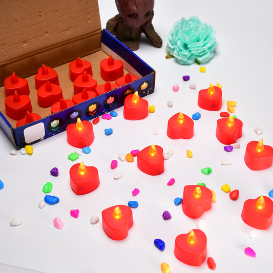 6631 Flameless Candles Led Heart Shape Tea Light Candles Multi Color Electrical Diya Candles Battery Operated Fake Candles For Gifthome Decoration Diwali Navratri Lighting (Pack Of 24)