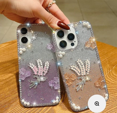 Diamond Leaves TPU (Soft) Handmade Bling Phone Case - iPhone 16 Pro Max
