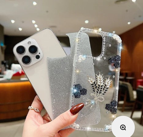 Diamond Leaves TPU (Soft) Handmade Bling Phone Case - iPhone 16 Pro Max