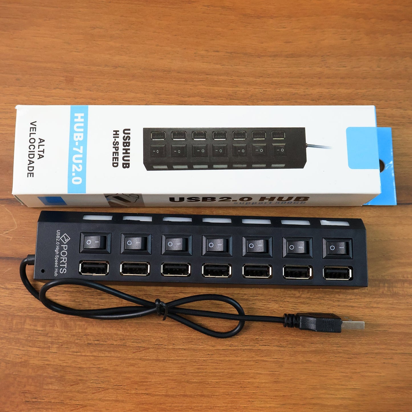 USB Splitter Multi Port USB 2.0 Hub, 7 Port with Independent On/Off Switch and LED Indicators USB A Port Data Hub, Suitable for PC Computer Keyboard Laptop Mobile HDD, Flash Drive Etc