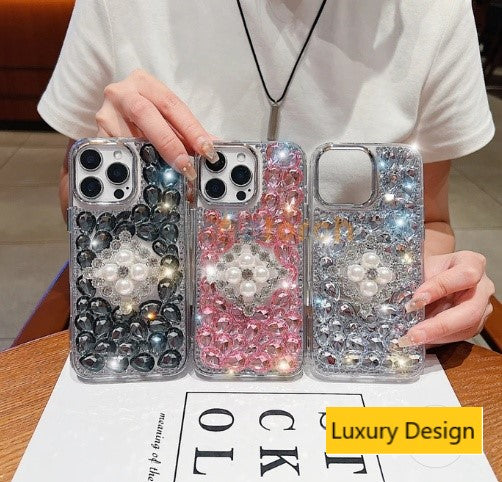 Luxury Phone Case ( black ) for iPhone 15 only | Rhinestone | Transparent | Diamond Crystals | Handmade