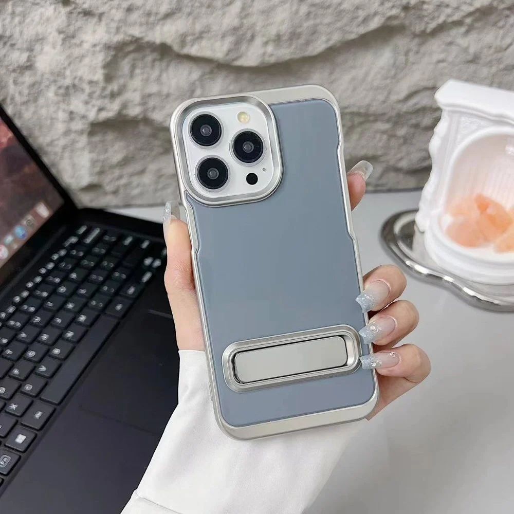 Electroplated Metal Kickstand TPU (Soft) Phone Case - iPhone 16 plus ( Grey )