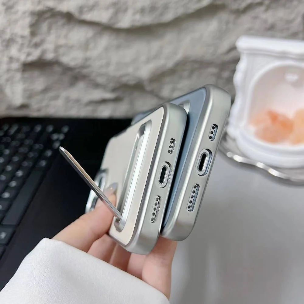 Electroplated Metal Kickstand TPU (Soft) Phone Case - iPhone 16 plus ( Grey )