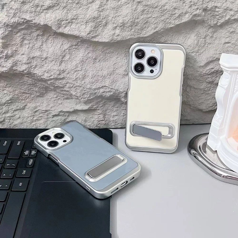 Electroplated Metal Kickstand TPU (Soft) Phone Case - iPhone 16 plus ( Grey )