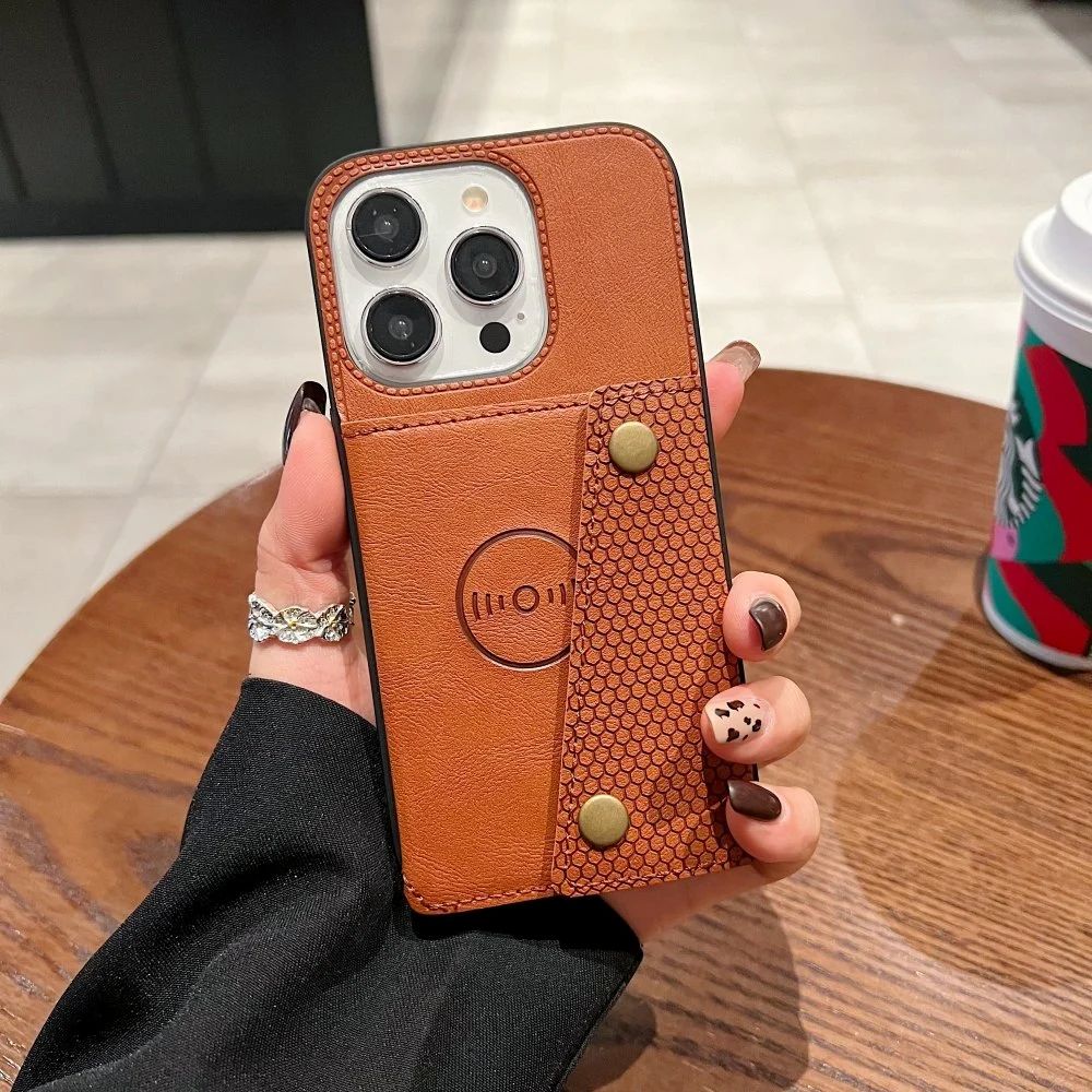 Double Buckle Magnetic Button Closer PU Leather Phone Case - iPhone 14 pro