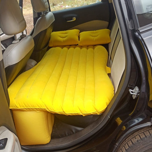 8043 Car Inflatable Bed With 2 Pillows Air Pump (Portable) For Travel Camping Vacation Polyester Inflatable Travel Car Bed Air Sofa With Two Inflatable Pillow And Air Pump For Car Back Seat Air Pump Random Colour