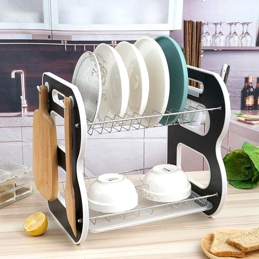 DISH DRAINER TWO LAYER DISH DRYING RACK WITH DRAIN BOARD