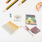 Cartoon stationery box with book, pen, eraser, and more