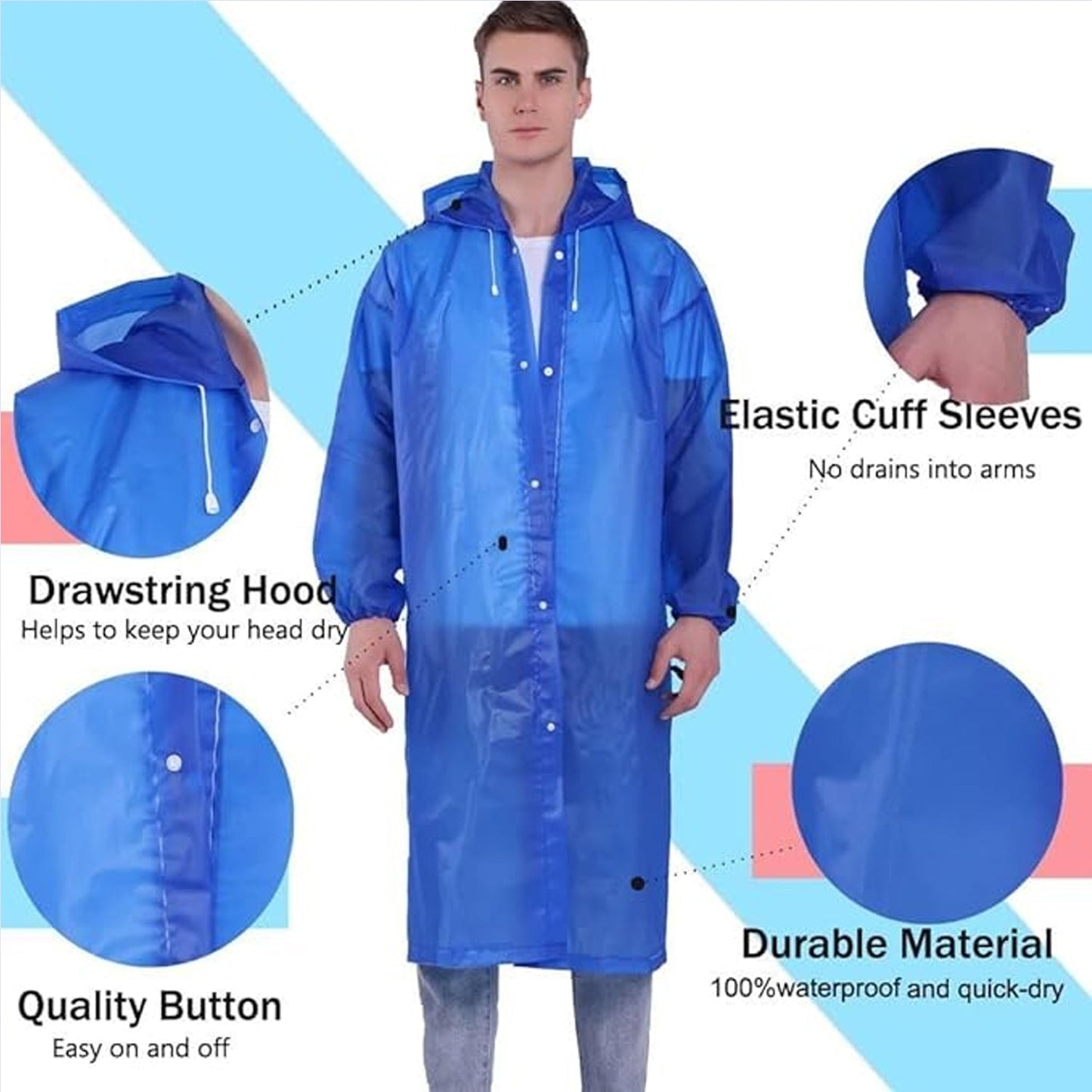 Adult Portable Rain Coat, Men & Women Outdoor Traveling Eva Material Raincoat