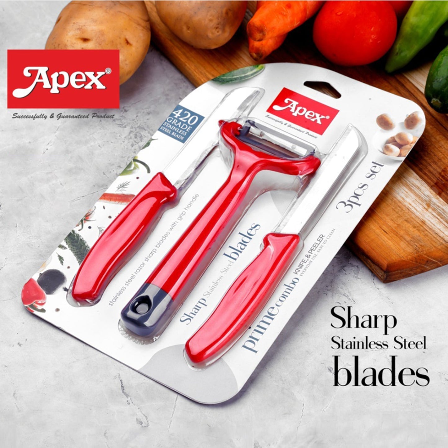 Apex 3-Piece Stainless Steel Kitchen Knife and Peeler Set