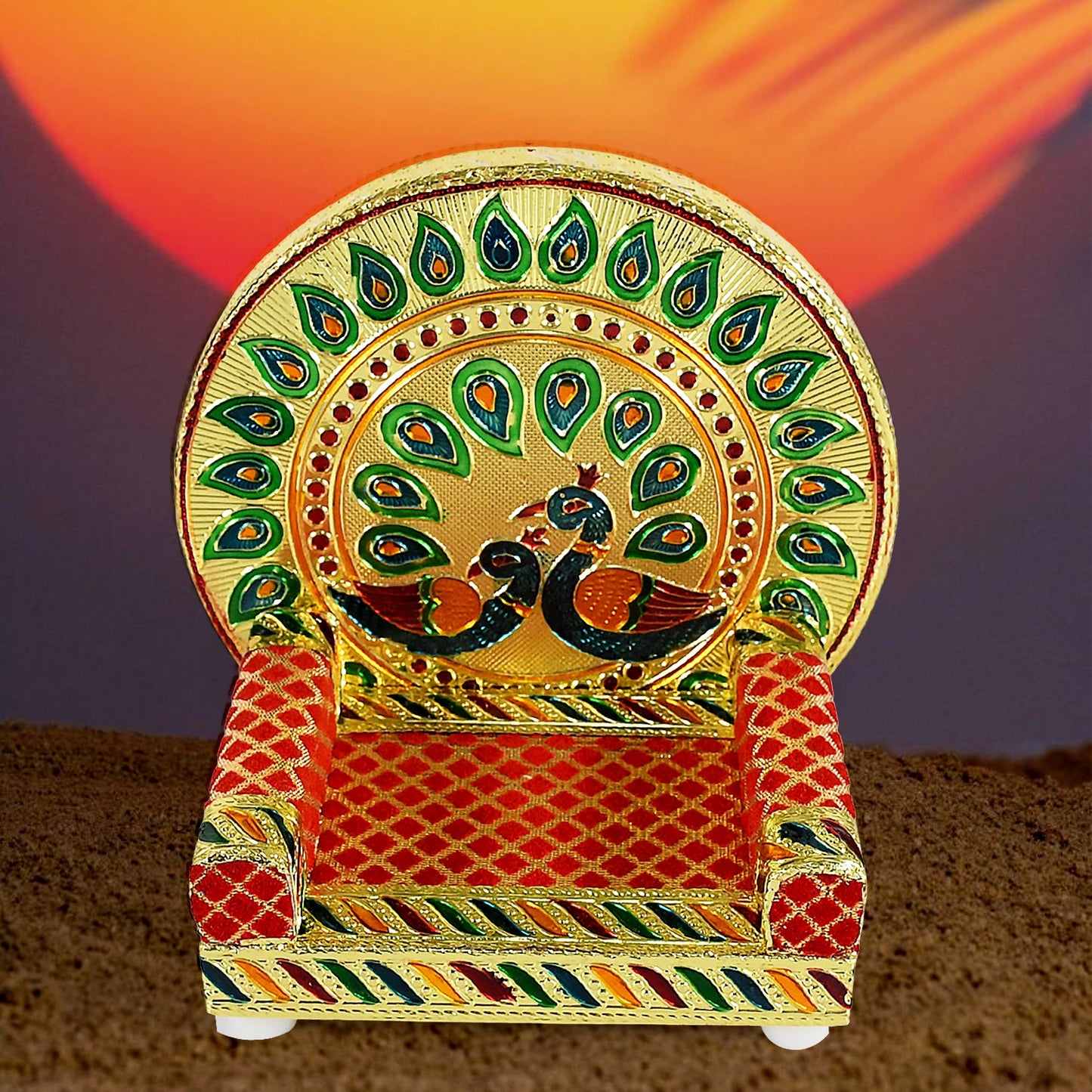 Meenakari Work Laddu Gopal Singhasan  / Sihasan for Pooja Mandir Wooden Krishna Ladoo Bal Gopal Sofa Asan, Home Decorative Premium Look Decorative Singhasan Suitable For Home, Office, Restaurant (2 Pc Set)