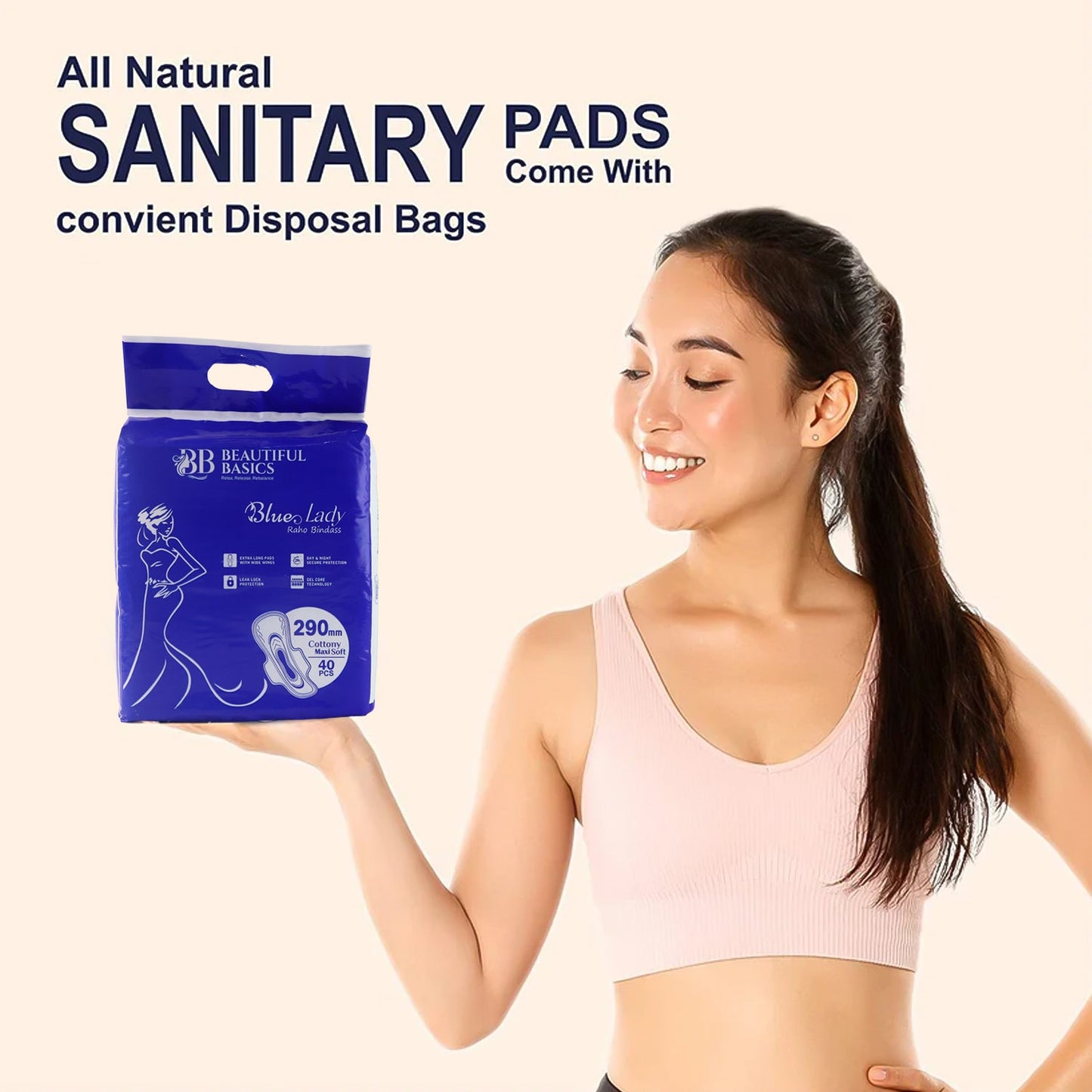 Blue Lady Extra Long Pads With Wides Wings Sanitary Pads – 290 mm, 40-Pack