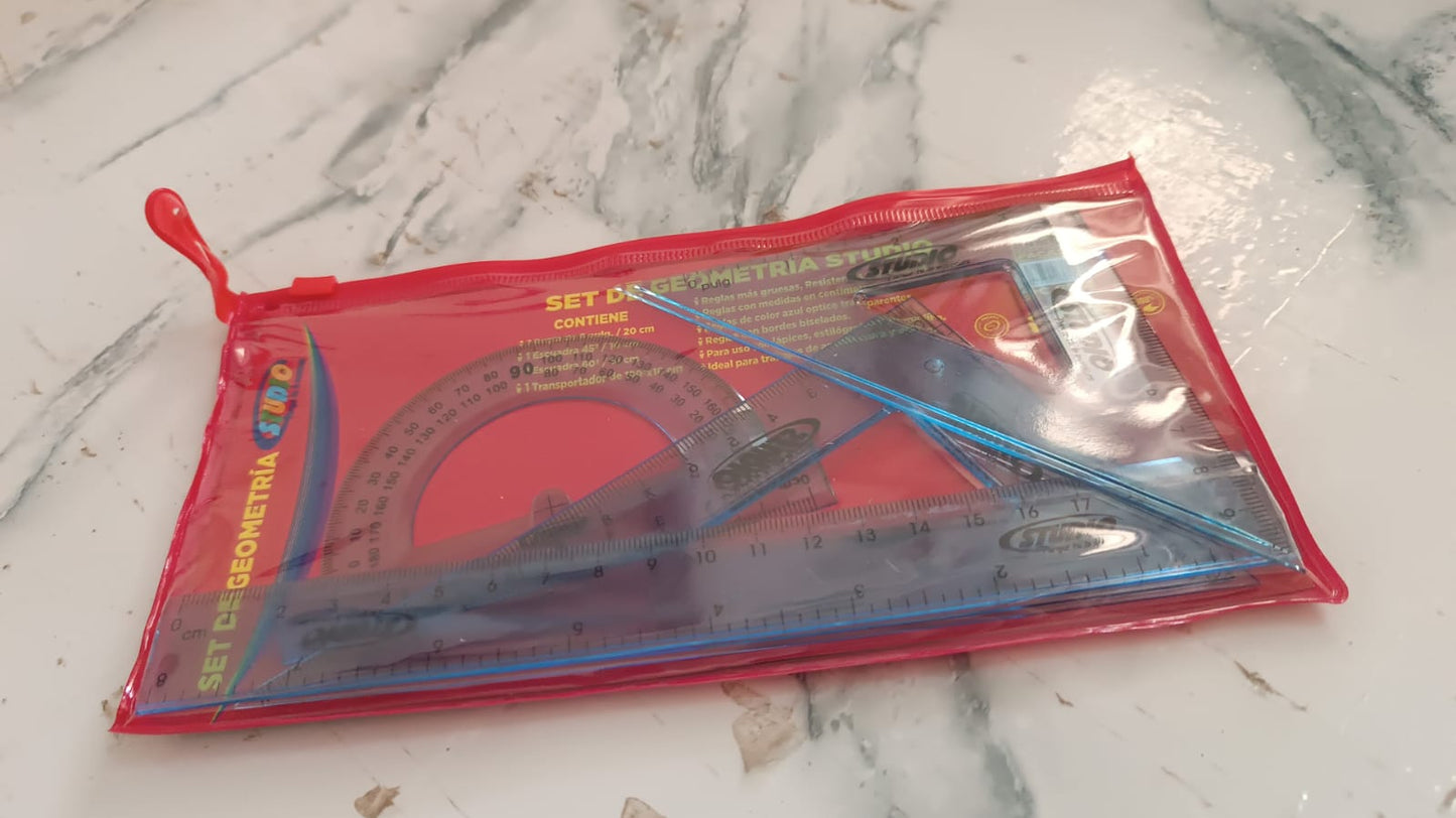 4-Piece Transparent Geometry Instrument Set with Ruler