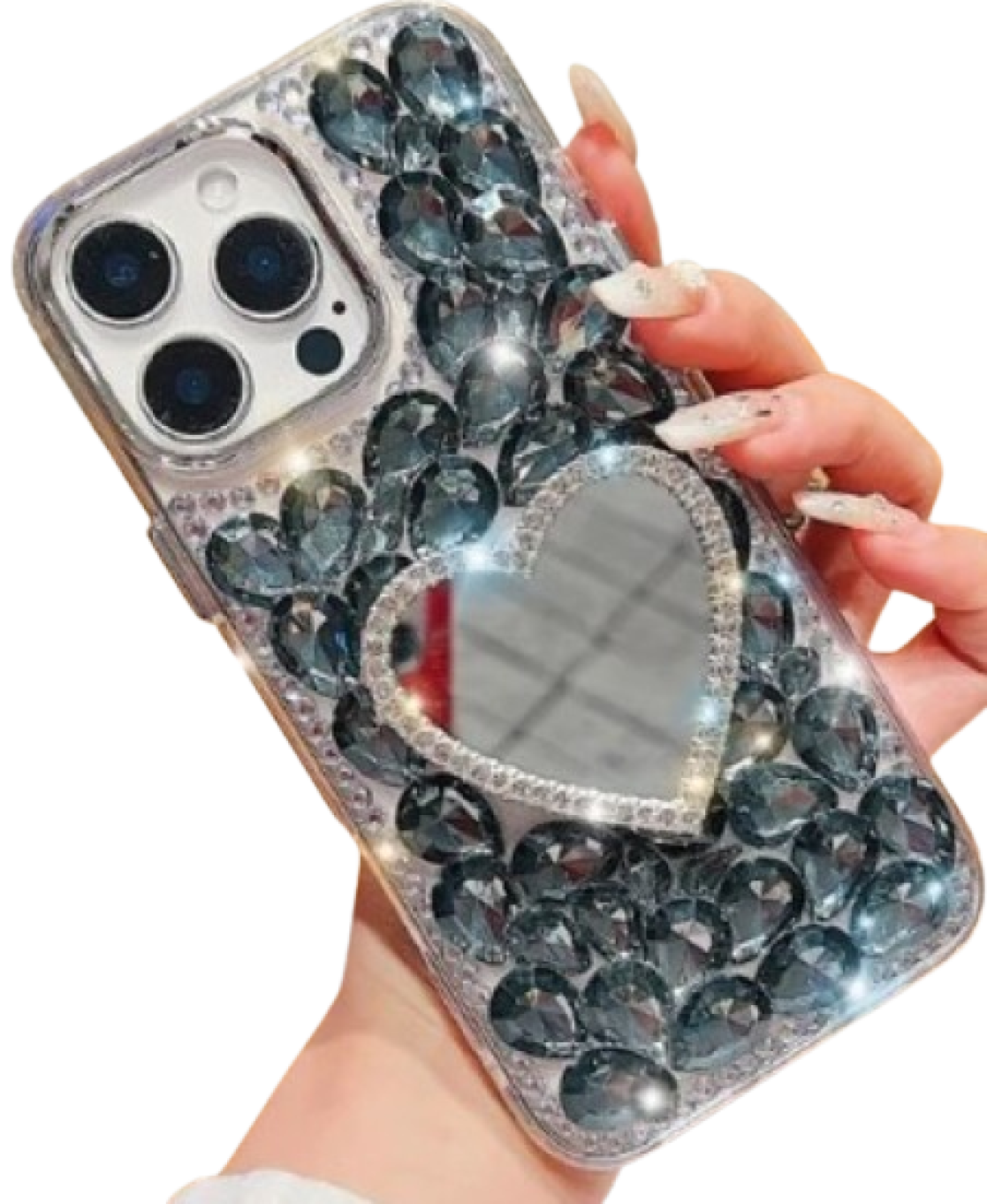 Luxury mirror with diamond heart for 16 Pro ( Black )