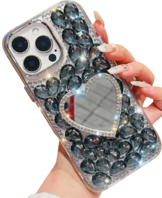Luxury mirror with diamond heart for 16 Pro ( Black )