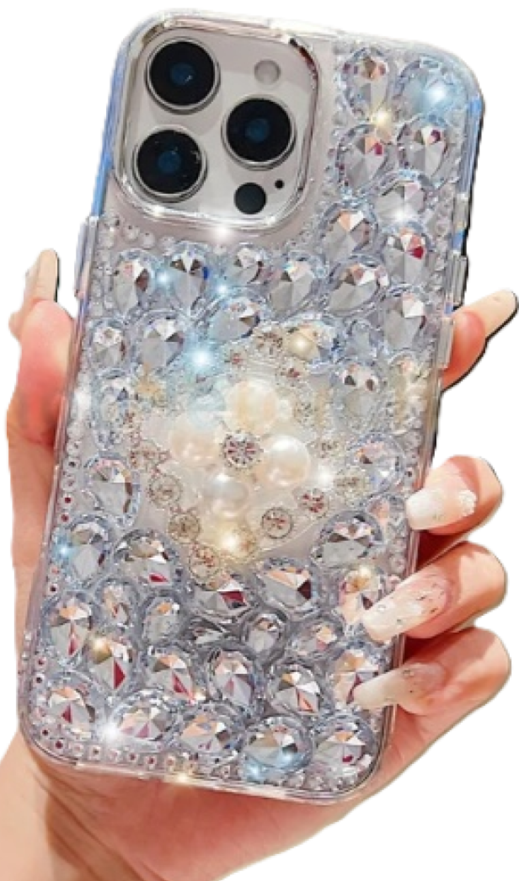 Luxury Phone Case ( white ) for iPhone 15 plus  | Rhinestone | Transparent | Diamond Crystals | Handmade (Copy) (Copy)