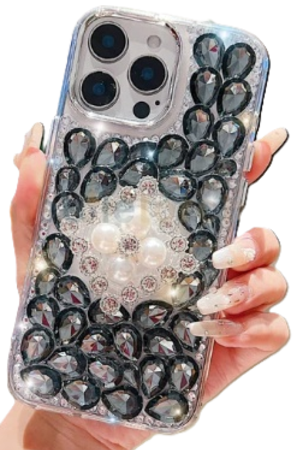 Luxury Phone Case for iPhone 16 plus  | Rhinestone | Transparent | Diamond Crystals | Handmade Compatible with iPhone 16 plus only (White Rhinestones)