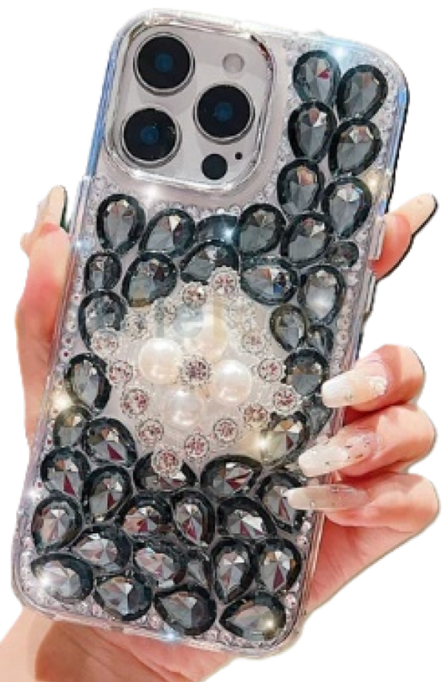 Luxury Phone Case for iPhone 16 plus  | Rhinestone | Transparent | Diamond Crystals | Handmade Compatible with iPhone 16 plus (Black Rhinestones)
