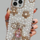 Handmade Decorative Pearl and Diamond Bear Phone Case for iphone 16 plus
