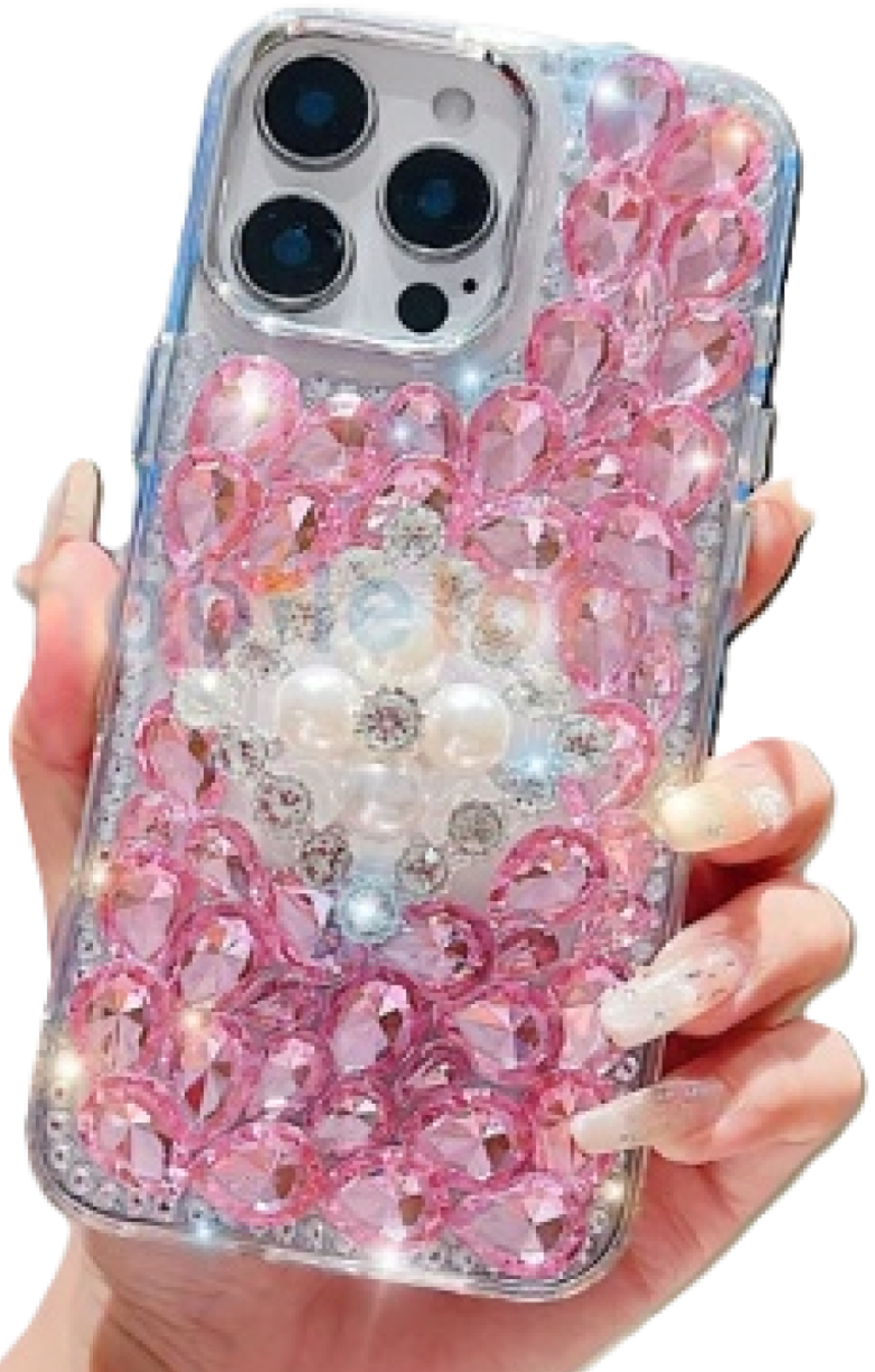 Luxury Phone Case for iPhone 16 plus  | Rhinestone | Transparent | Diamond Crystals | Handmade Compatible with iPhone 16 plus only (White Rhinestones)