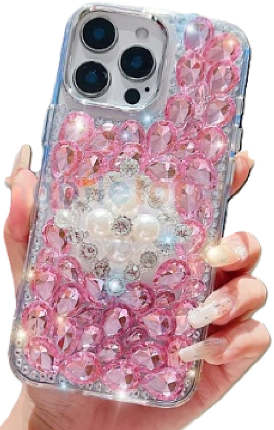 Luxury Phone Case for iPhone 15 only  | Rhinestone | Transparent | Diamond Crystals | Handmade Compatible with iPhone 16 plus (pink Rhinestones)