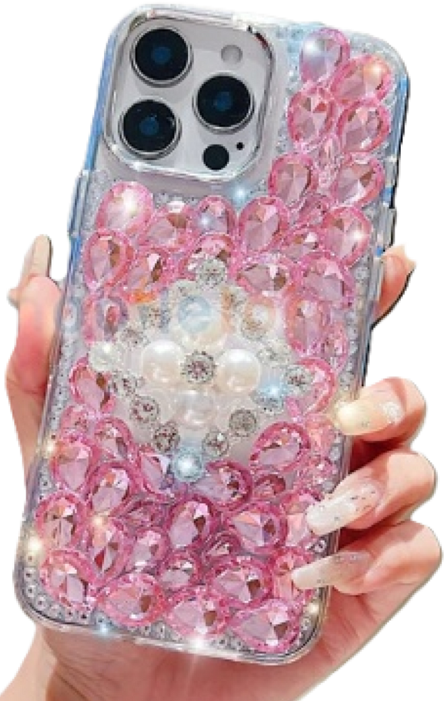 Luxury Phone Case for iPhone 15 Pro max | Rhinestone | Transparent | Diamond Crystals | Handmade Compatible with iPhone 15 pro max (pink Rhinestones)