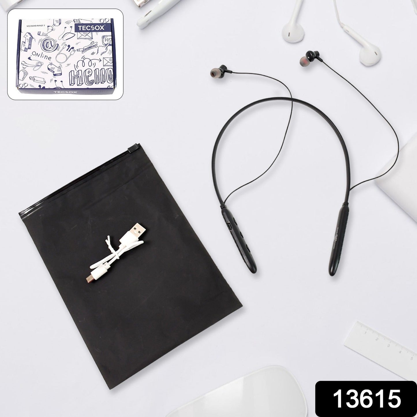 Bluetooth Wireless Neckband Earphones, 40H Playtime, IPX Water-Resistant, High Bass