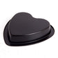 Steel heart-shaped cake tray with non-stick surface.