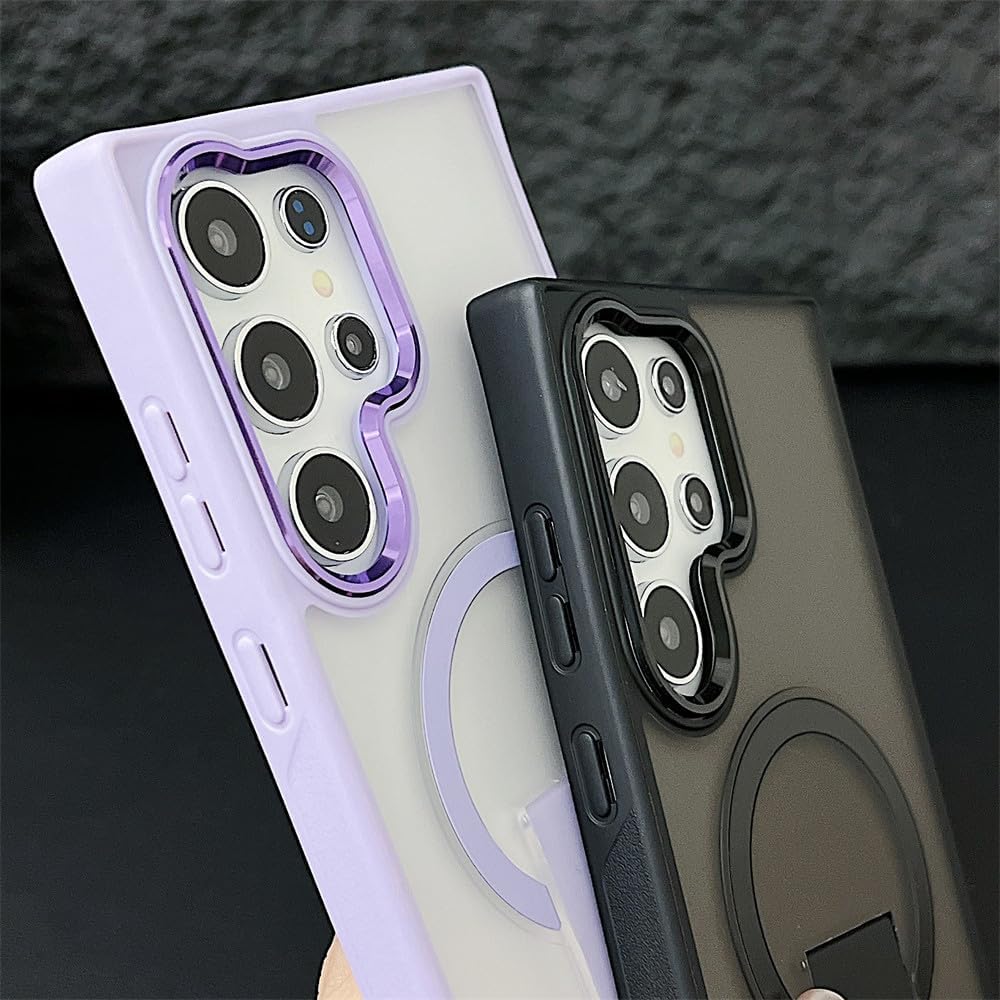 Shockproof Kickstand Magnetic Wireless Charge Phone Case - iPhone 15 Pro Max(Black)