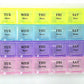 4-row weekly pill case organizer with 28 compartments for daily medicine storage.