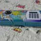 Double-sided plastic pencil box with calculator and art supplies
