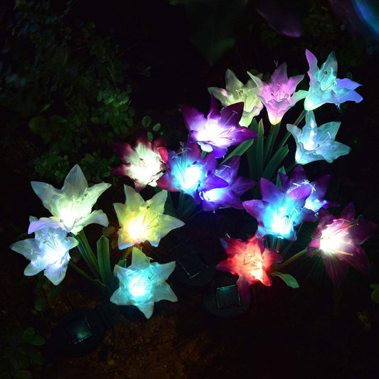 6616b Waterproof Outdoor Solar Lily Flower Stake Lights ( Pack Of 2 Pcs )