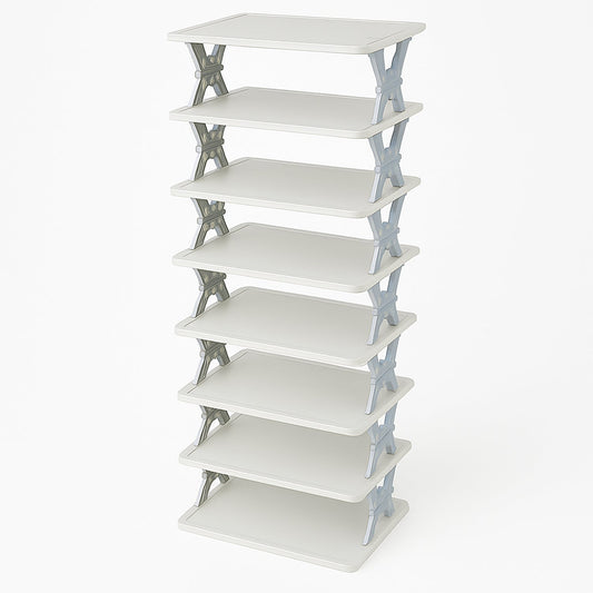8-Layer Foldable Shoe Rack for Entryway - Heavy Duty Plastic Shoe Organizer