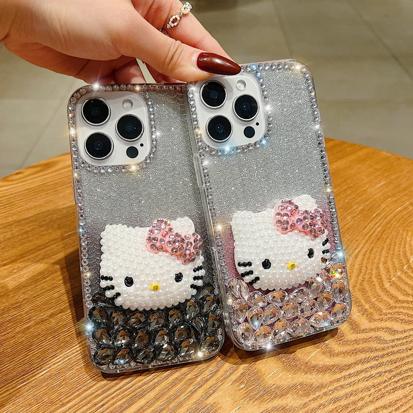 Handmade 3D Pearl Kitty PC (Hard) Phone Case - iPhone 15 pro max