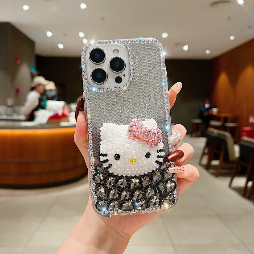 Handmade 3D Pearl Kitty PC (Hard) Phone Case - iPhone 15 pro max