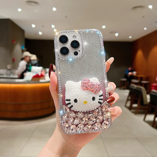 Handmade 3D Pearl Kitty PC (Hard) Phone Case - iPhone 14