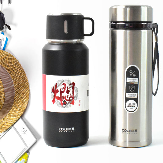 13041 Stainless Steel Vacuum Insulated Water Bottle  Cup  Leak Proof Flask For Tea Coffee  Reusable Water Bottle With Hanging Strap  Bottle For Hot  Cold Drinks Wide Mouth Water Flask (900 Ml  Mix Color)