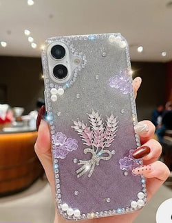 Diamond Leaves TPU (Blue) Handmade Bling Phone Case - iPhone 14 Pro Max (Copy)