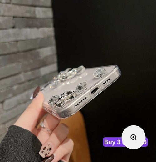 Luxury Camellia Water Diamond Transparent Phone Case - iPhone 14