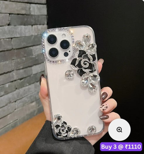 Luxury Camellia Water Diamond Transparent Phone Case - iPhone 14