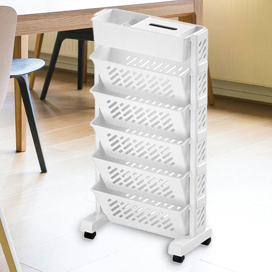Movable Bookshelf Large Capacity Rotatable Plastic Rolling Organization Shelf  Rack