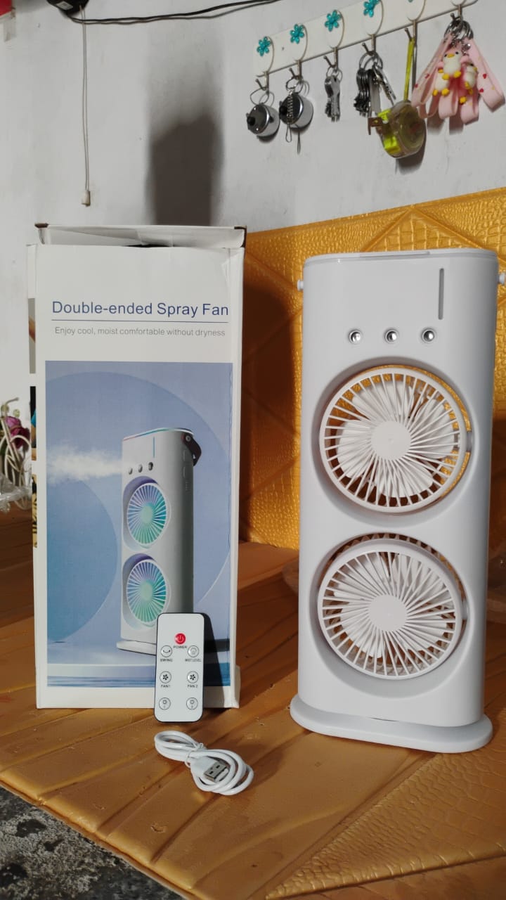 Electric Fan Desktop Double-Head Powerful Air Cooler (1 Pc / With Remote / Plug and Play)