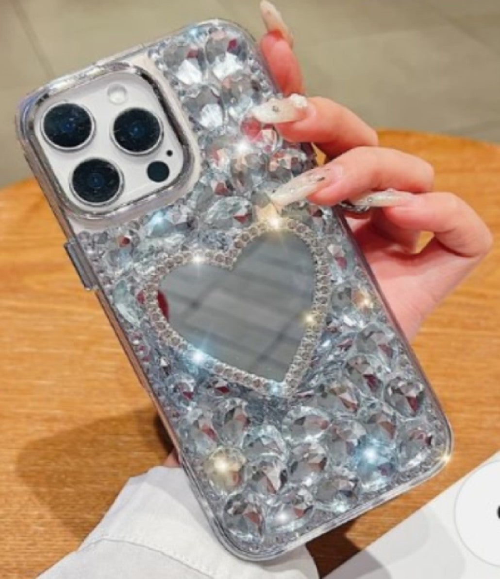 Luxury mirror with diamond heart for 16 Pro (white)