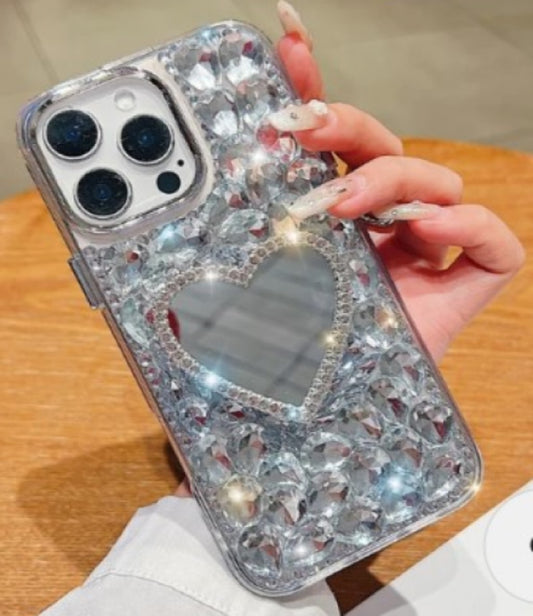 Luxury mirror with diamond heart for 16 only (white)