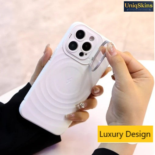 Matte Ripple Pattern Magsafe Silicone Phone Case with Stand