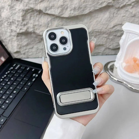 Electroplated Metal Kickstand TPU (Soft) Phone Case - iPhone 14  pro ( black)