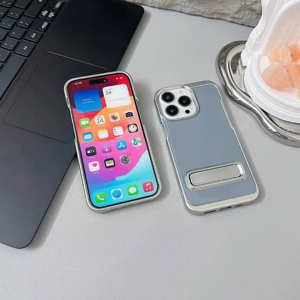 Electroplated Metal Kickstand TPU (Soft) Phone Case - iPhone 14  pro ( black)