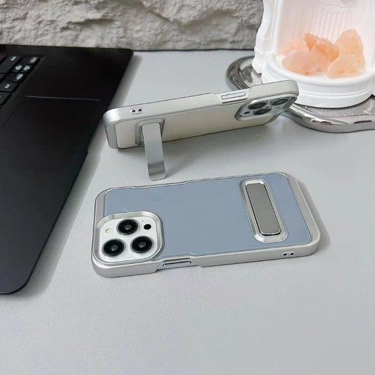 Electroplated Metal Kickstand TPU (Soft) Phone Case - iPhone 14  (white)