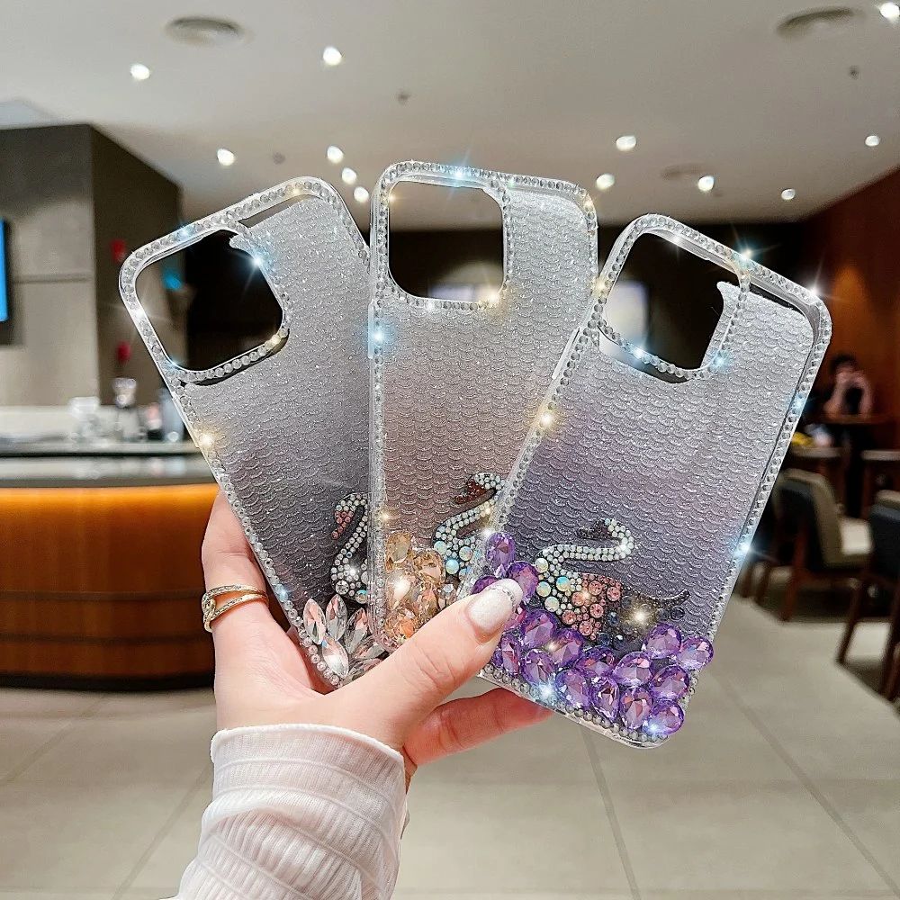 Luxury Design Rhinestone TPU (Soft) | PC (Hard) Phone Case (violet)- iPhone 15 pro